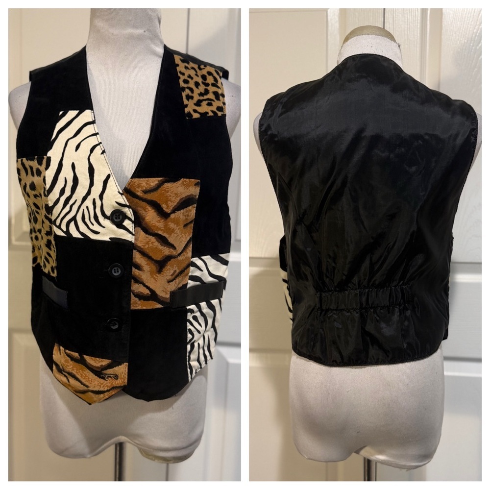 Vintage mixed animal print leather vest